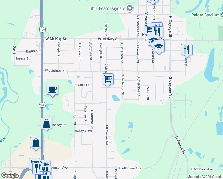 map of restaurants, bars, coffee shops, grocery stores, and more near 211 West Lincoln Street in Frontenac