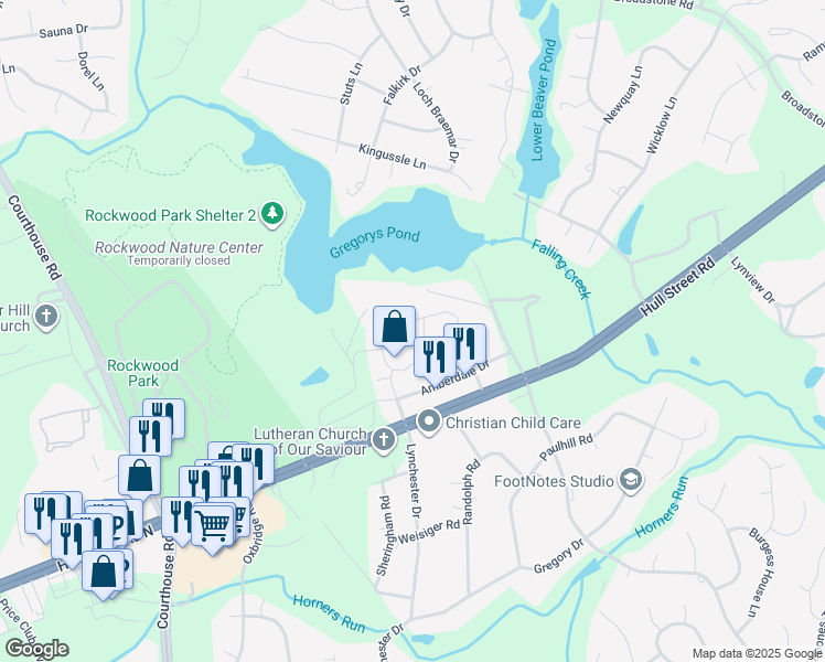 map of restaurants, bars, coffee shops, grocery stores, and more near 9339 Amberleigh Circle in Richmond