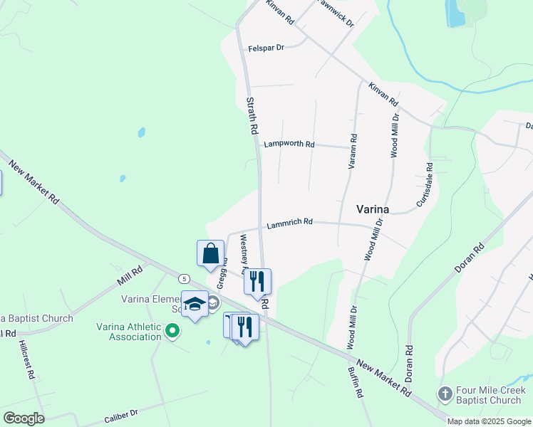 map of restaurants, bars, coffee shops, grocery stores, and more near 2600 Lammrich Road in Richmond