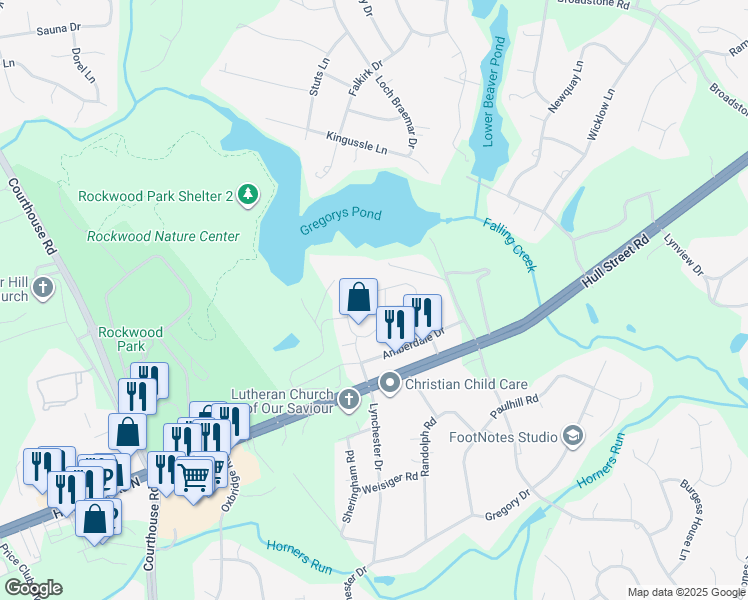 map of restaurants, bars, coffee shops, grocery stores, and more near 9339 Amberleigh Circle in Richmond