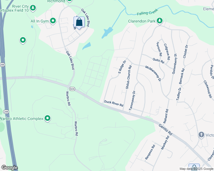 map of restaurants, bars, coffee shops, grocery stores, and more near 3102 South Ridge Drive in Midlothian