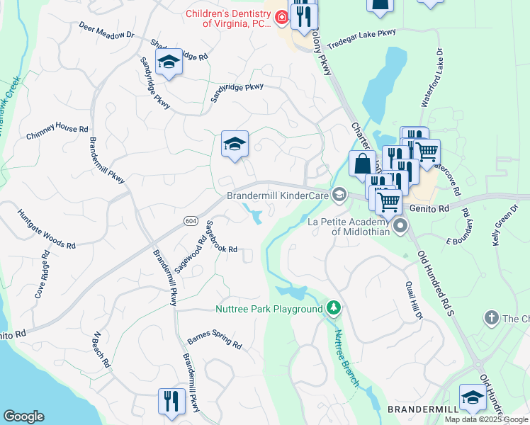map of restaurants, bars, coffee shops, grocery stores, and more near 2908 Woodbridge Crossing Drive in Midlothian