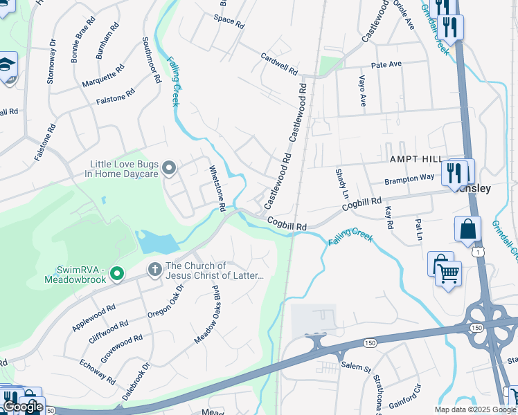 map of restaurants, bars, coffee shops, grocery stores, and more near 5208 Castlewood Road in Richmond