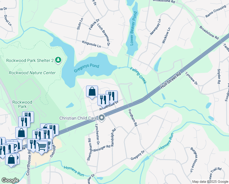 map of restaurants, bars, coffee shops, grocery stores, and more near 9032 Amberhill Loop in Richmond