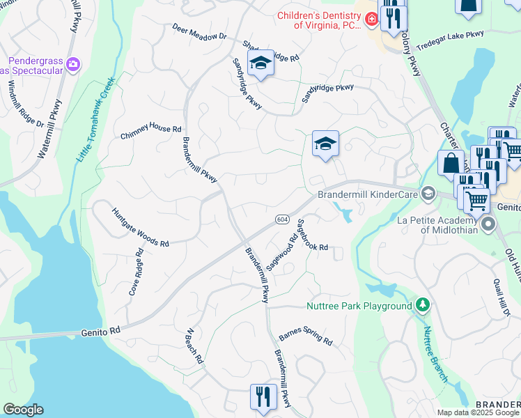 map of restaurants, bars, coffee shops, grocery stores, and more near 2800 Autumn Woods Court in Midlothian