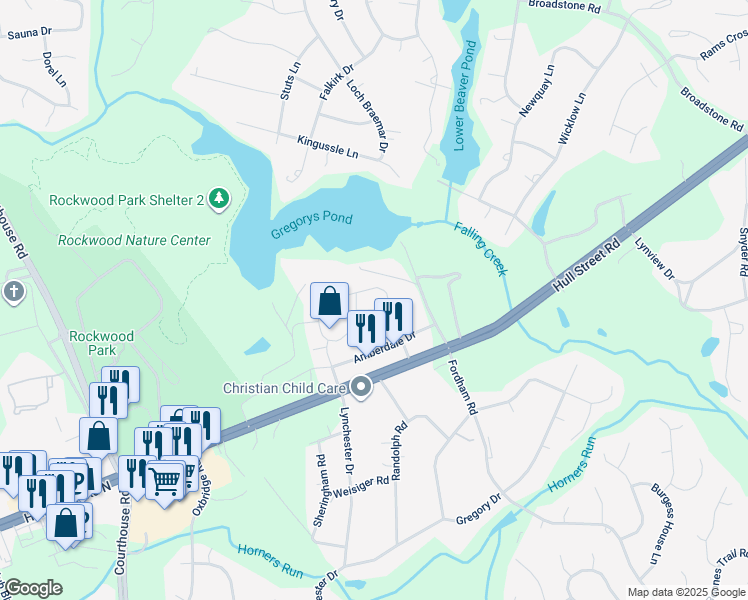 map of restaurants, bars, coffee shops, grocery stores, and more near 9011 Amberhill Loop in Richmond