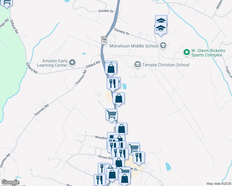 map of restaurants, bars, coffee shops, grocery stores, and more near 4574 South Amherst Highway in Madison Heights