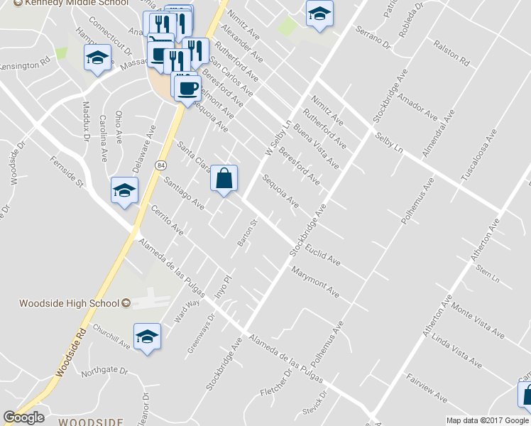 map of restaurants, bars, coffee shops, grocery stores, and more near 471 Santa Clara Avenue in Redwood City