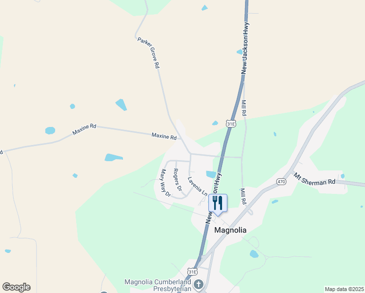 map of restaurants, bars, coffee shops, grocery stores, and more near 4506 Parker Grove Road in Larue