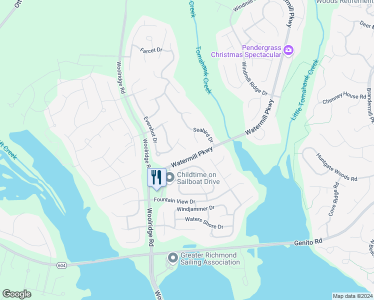 map of restaurants, bars, coffee shops, grocery stores, and more near 3827 Evershot Court in Midlothian