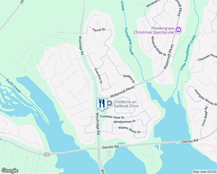 map of restaurants, bars, coffee shops, grocery stores, and more near 3917 Evershot Drive in Midlothian