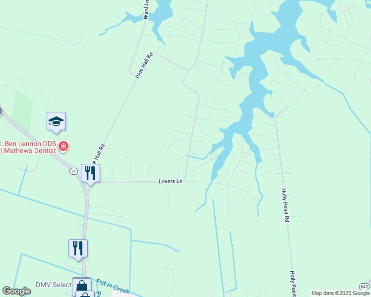 map of restaurants, bars, coffee shops, grocery stores, and more near 607 Lovers Lane in Mathews