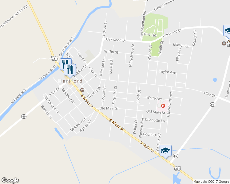 map of restaurants, bars, coffee shops, grocery stores, and more near East Render Street in Hartford