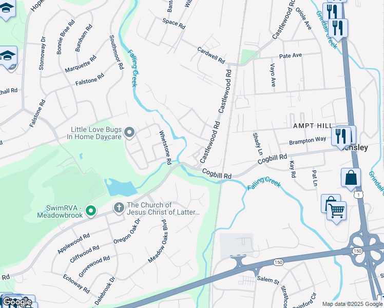 map of restaurants, bars, coffee shops, grocery stores, and more near 5222 Castlewood Road in Richmond