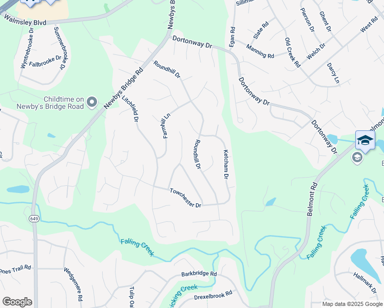 map of restaurants, bars, coffee shops, grocery stores, and more near 4232 Roundhill Drive in Chesterfield