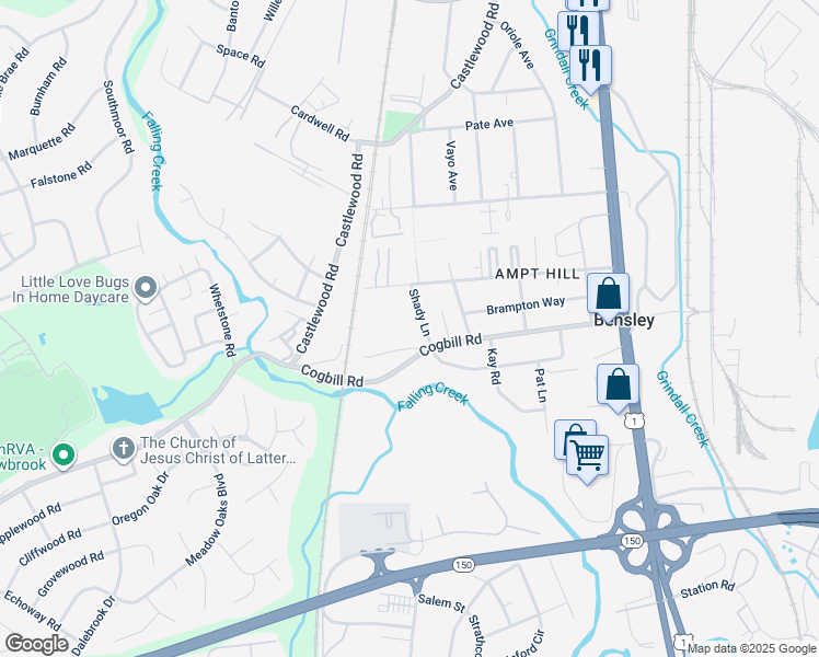 map of restaurants, bars, coffee shops, grocery stores, and more near 5238 Shady Lane in Richmond