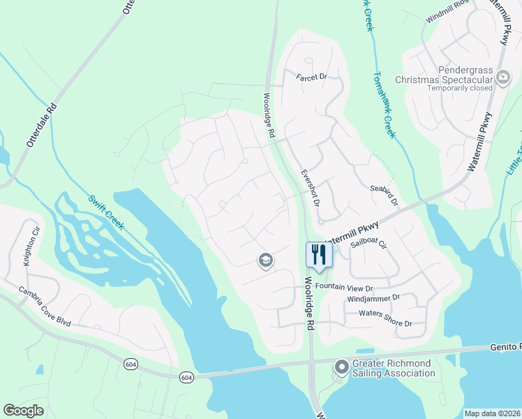 map of restaurants, bars, coffee shops, grocery stores, and more near 14801 Distaff Road in Midlothian