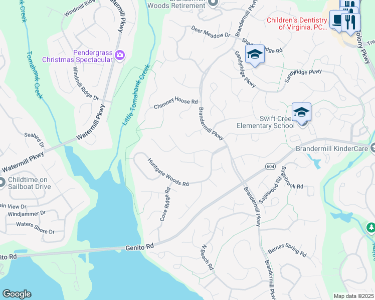 map of restaurants, bars, coffee shops, grocery stores, and more near 14202 Spring Gate Road in Midlothian