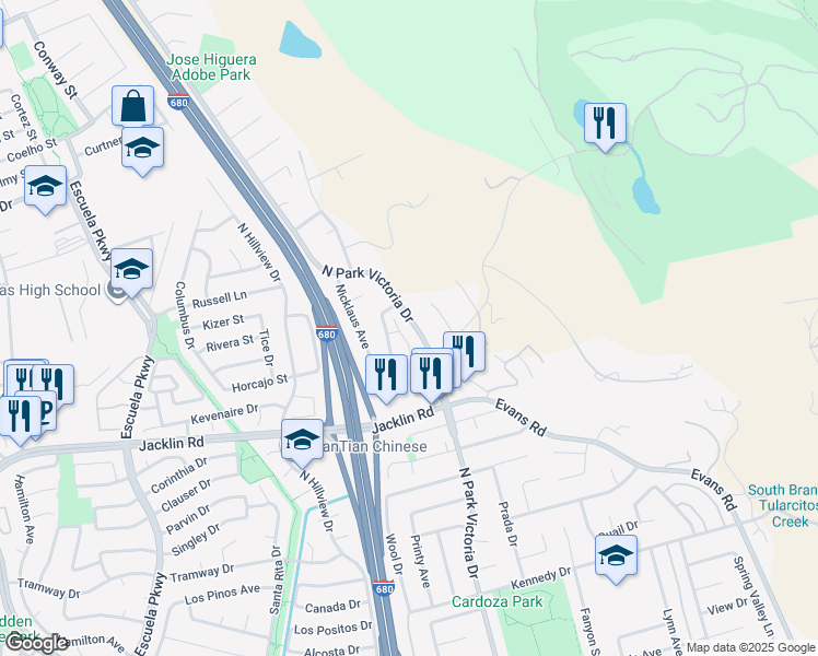 map of restaurants, bars, coffee shops, grocery stores, and more near 1019 Cervantez Court in Milpitas