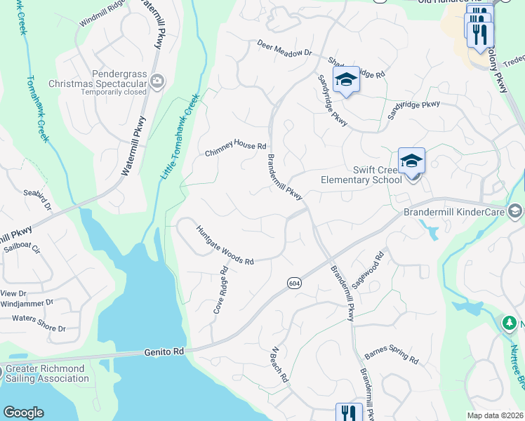 map of restaurants, bars, coffee shops, grocery stores, and more near 14108 Spring Gate Road in Midlothian