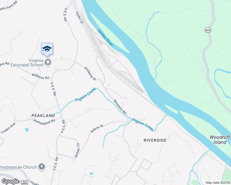 map of restaurants, bars, coffee shops, grocery stores, and more near 600 Reusens Road in Lynchburg