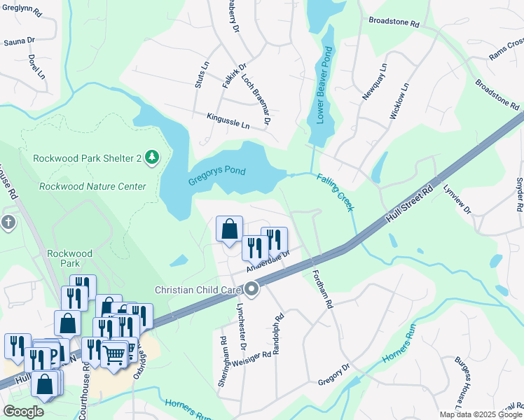 map of restaurants, bars, coffee shops, grocery stores, and more near 3508 Gregory Pond Road in Richmond