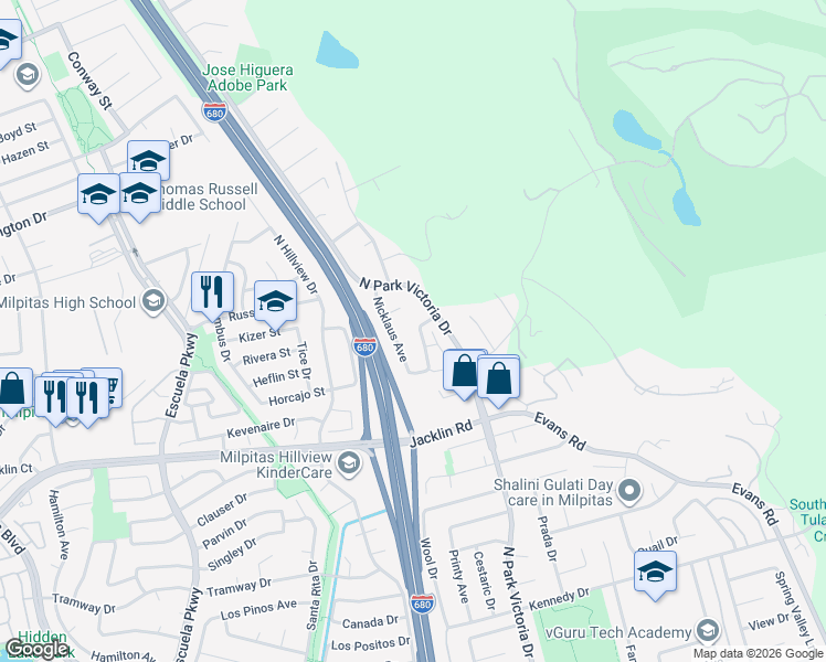 map of restaurants, bars, coffee shops, grocery stores, and more near 1065 Rankin Drive in Milpitas