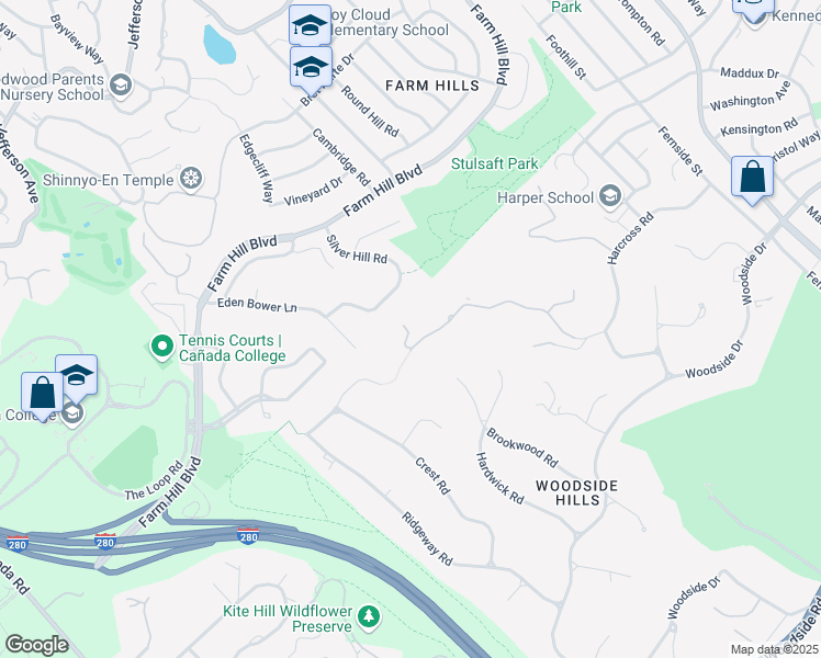 map of restaurants, bars, coffee shops, grocery stores, and more near 490 Las Pulgas Drive in Woodside