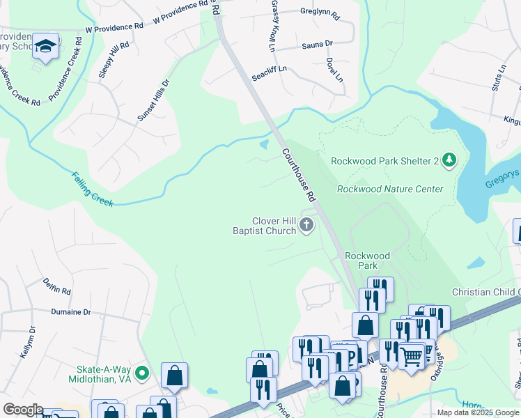 map of restaurants, bars, coffee shops, grocery stores, and more near 3002 Courthouse Road in Richmond