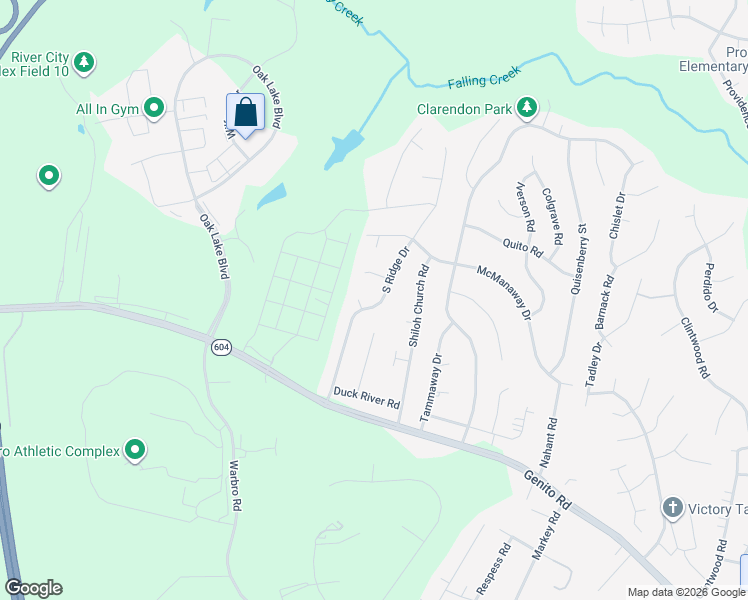 map of restaurants, bars, coffee shops, grocery stores, and more near 2926 South Ridge Drive in Midlothian