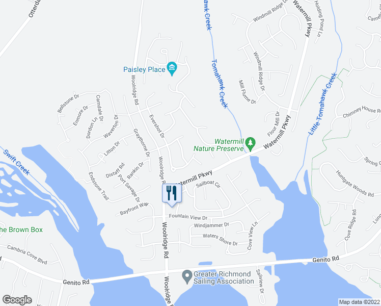 map of restaurants, bars, coffee shops, grocery stores, and more near 4101 Evershot Drive in Midlothian