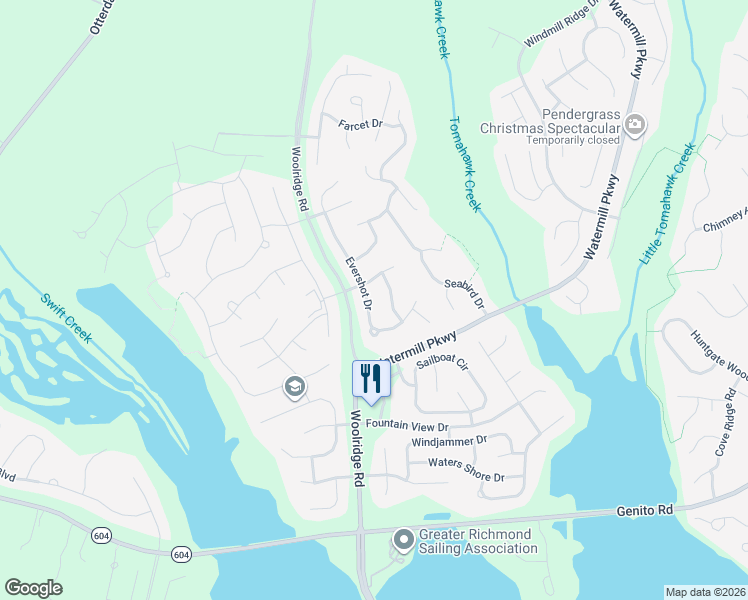 map of restaurants, bars, coffee shops, grocery stores, and more near 3812 Evershot Drive in Midlothian