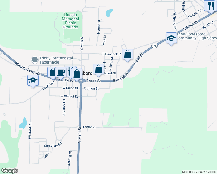 map of restaurants, bars, coffee shops, grocery stores, and more near 300-320 East Union Street in Jonesboro