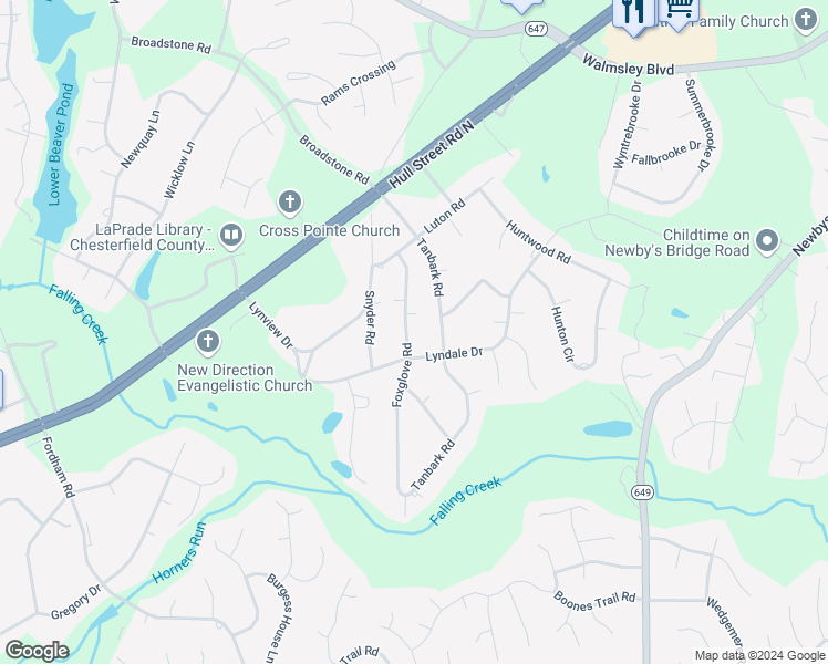 map of restaurants, bars, coffee shops, grocery stores, and more near 3815 Foxglove Road in Richmond