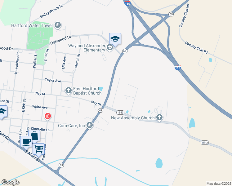 map of restaurants, bars, coffee shops, grocery stores, and more near Highway 69 in Hartford