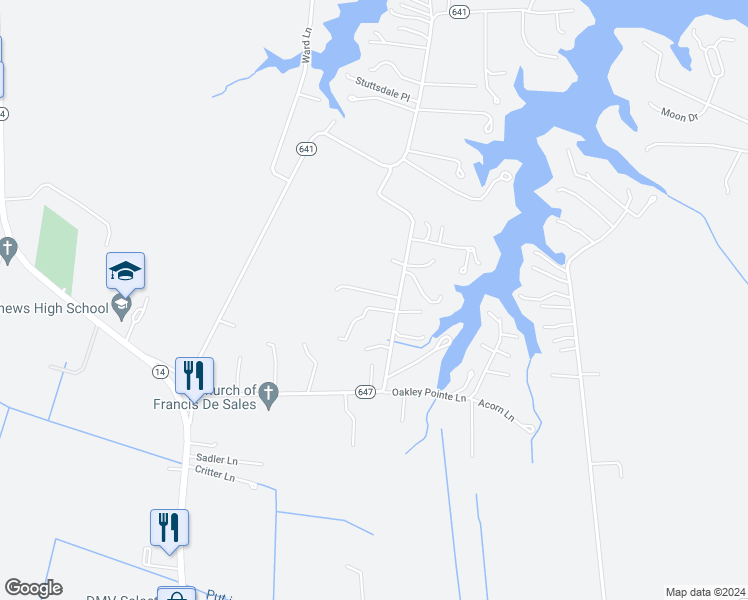 map of restaurants, bars, coffee shops, grocery stores, and more near 659 Lovers Lane in Mathews