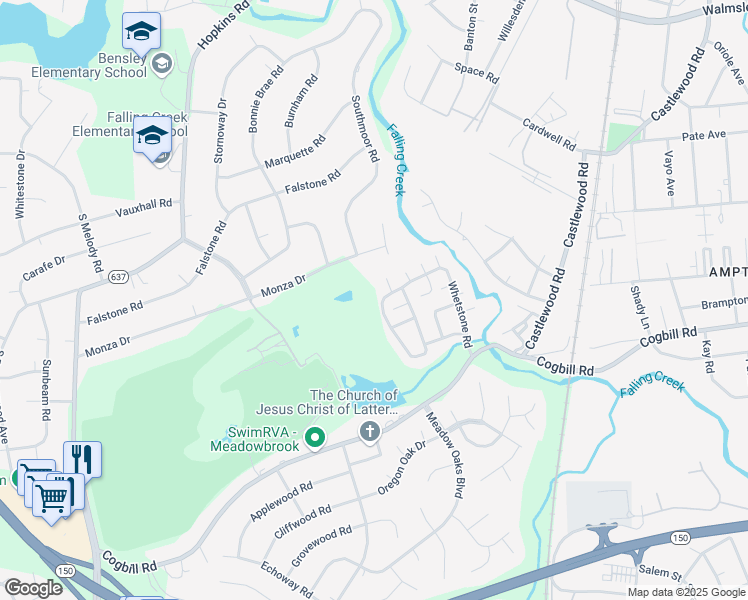map of restaurants, bars, coffee shops, grocery stores, and more near 5137 Whetstone Road in Richmond