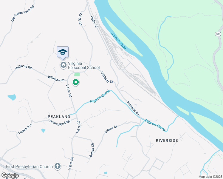 map of restaurants, bars, coffee shops, grocery stores, and more near North Street in Lynchburg