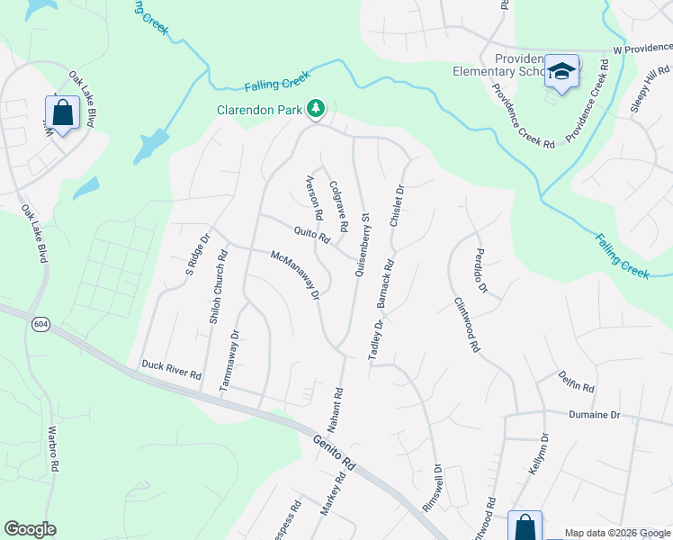 map of restaurants, bars, coffee shops, grocery stores, and more near 2851 Iverson Road in Midlothian