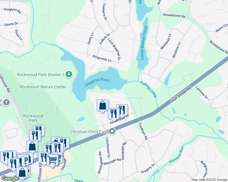 map of restaurants, bars, coffee shops, grocery stores, and more near 3510 Gregory Pond Road in Richmond