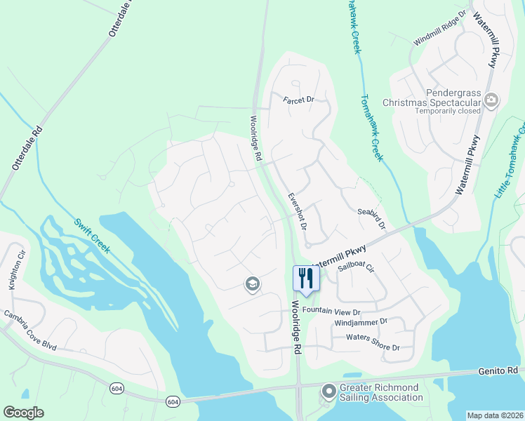map of restaurants, bars, coffee shops, grocery stores, and more near 14801 Distaff Road in Midlothian