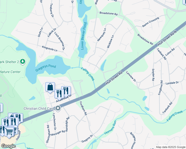 map of restaurants, bars, coffee shops, grocery stores, and more near 3612 Wicklow Lane in Richmond