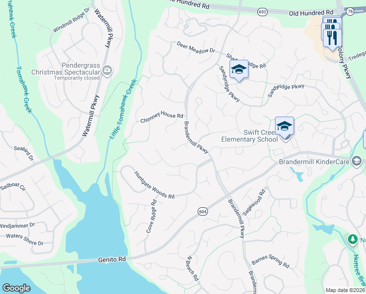 map of restaurants, bars, coffee shops, grocery stores, and more near 14108 Spring Gate Road in Midlothian