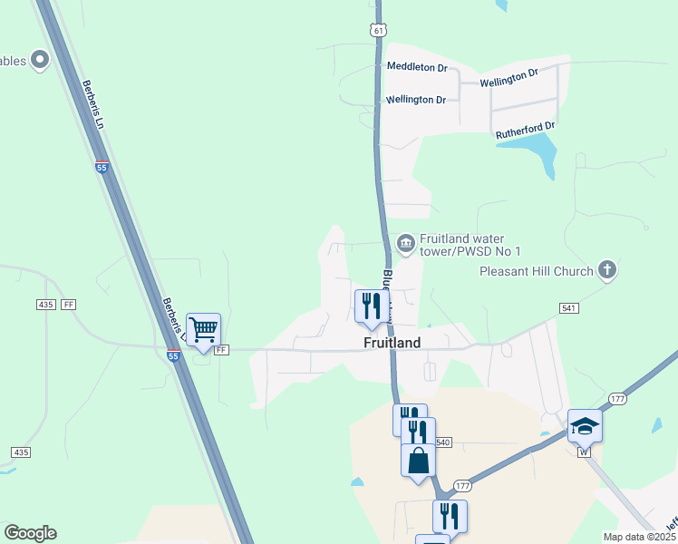 map of restaurants, bars, coffee shops, grocery stores, and more near 227 Campanula Lane in Jackson