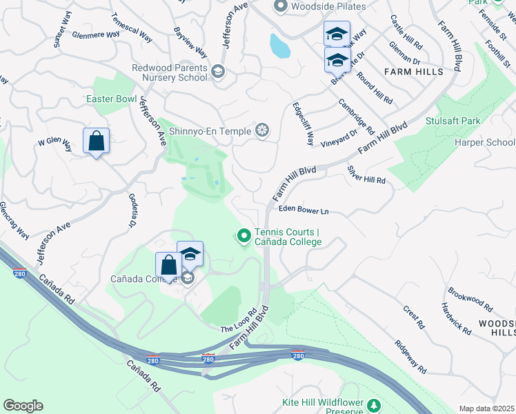 map of restaurants, bars, coffee shops, grocery stores, and more near 11 Alverno Court in Redwood City