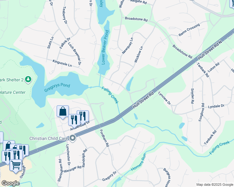 map of restaurants, bars, coffee shops, grocery stores, and more near 3612 Wicklow Lane in Richmond