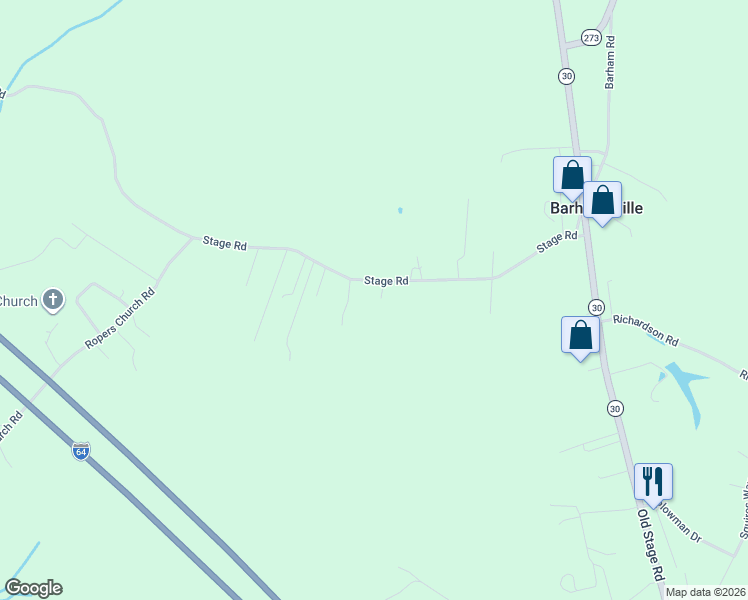 map of restaurants, bars, coffee shops, grocery stores, and more near 17821 Stage Road in Barhamsville