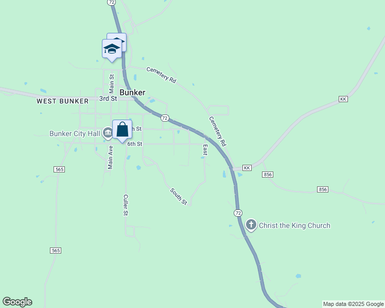 map of restaurants, bars, coffee shops, grocery stores, and more near 601 Hickory in Bunker