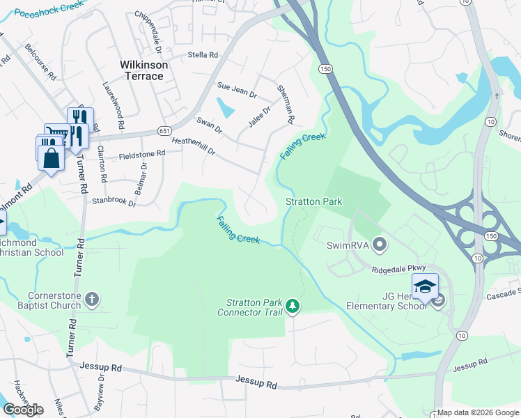 map of restaurants, bars, coffee shops, grocery stores, and more near 4701 Sherman Road in Richmond