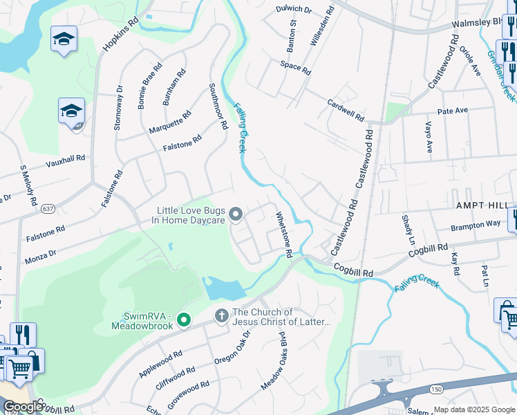 map of restaurants, bars, coffee shops, grocery stores, and more near 5261 Whetstone Road in Richmond